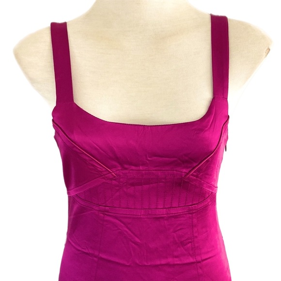 Vintage CUE hot pink stretch satin pencil Dress body-con - Picture 2 of 8